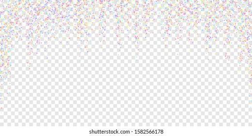 Festive confetti. Celebration stars. Colorful stars small on transparent background. Dazzling festive overlay template. Creative vector illustration.