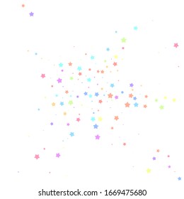 Festive Confetti. Celebration Stars. Colorful Stars Random On White Background. Captivating Festive Overlay Template. Brilliant Vector Illustration.