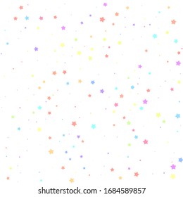 Festive confetti. Celebration stars. Colorful stars random on white background. Classic festive overlay template. Authentic vector illustration.
