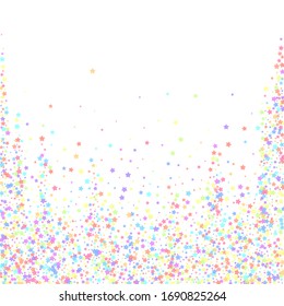 Festive confetti. Celebration stars. Colorful stars dense on white background. Captivating festive overlay template. Precious vector illustration.
