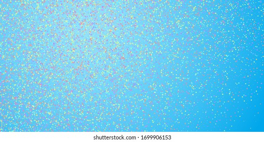 Festive confetti. Celebration stars. Colorful stars small on blue sky background. Ecstatic festive overlay template. Actual vector illustration.