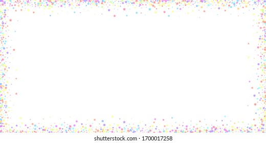 Festive confetti. Celebration stars. Colorful stars dense on white background. Delightful festive overlay template. Overwhelming vector illustration.