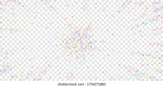 Festive confetti. Celebration stars. Colorful stars on transparent background. Creative festive overlay template. Stunning vector illustration.