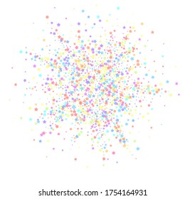 Festive confetti. Celebration stars. Colorful stars dense on white background. Brilliant festive overlay template. Graceful vector illustration.