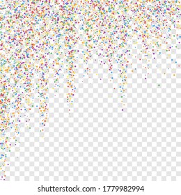 Festive confetti. Celebration stars. Colorful confetti on transparent background. Charming festive overlay template. Nice vector illustration.