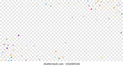 Festive confetti. Celebration stars. Joyous stars on transparent background. Creative festive overlay template. Outstanding vector illustration.