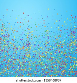 Festive confetti. Celebration stars. Joyous confetti on blue sky background. Charming festive overlay template. Captivating vector illustration.