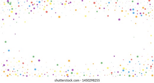 Festive confetti. Celebration stars. Joyous stars on white background. Elegant festive overlay template. Fair vector illustration.