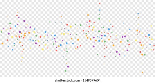 Festive confetti. Celebration stars. Joyous stars on transparent background. Dazzling festive overlay template. Magnificent vector illustration.