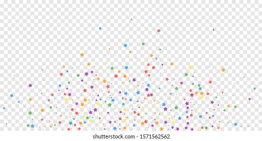 Festive confetti. Celebration stars. Joyous stars on transparent background. Cute festive overlay template. Enchanting vector illustration.