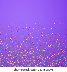 Festive confetti. Celebration stars. Joyous confetti on bright purple background. Classy festive overlay template. Fine vector illustration.