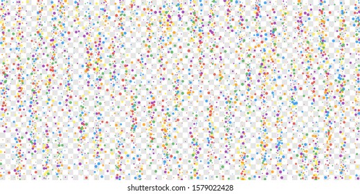 Festive confetti. Celebration stars. Joyous confetti on transparent background. Delicate festive overlay template. Resplendent vector illustration.