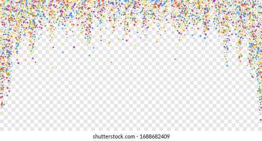 Festive confetti. Celebration stars. Joyous confetti on transparent background. Dazzling festive overlay template. Surprising vector illustration.