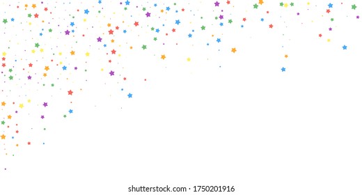 Festive confetti. Celebration stars. Joyous stars on white background. Delicate festive overlay template. Curious vector illustration.