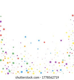 Festive confetti. Celebration stars. Joyous stars on white background. Captivating festive overlay template. Symmetrical vector illustration.