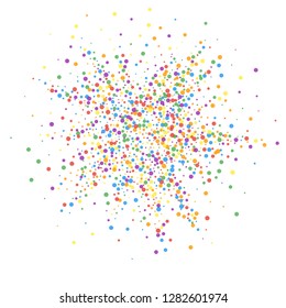 Festive confetti. Celebration stars. Rainbow confetti on white background. Brilliant festive overlay template. Noteworthy vector illustration.