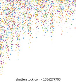 Festive confetti. Celebration stars. Rainbow confetti on white background. Charming festive overlay template. Uncommon vector illustration.