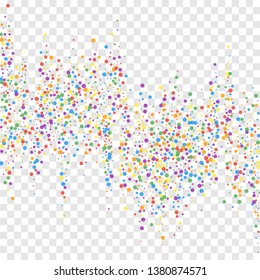 Festive confetti. Celebration stars. Rainbow confetti on transparent background. Emotional festive overlay template. Amusing vector illustration.