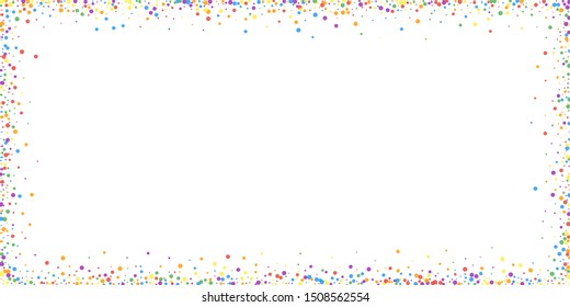 Festive confetti. Celebration stars. Rainbow confetti on white background. Delightful festive overlay template. Symmetrical vector illustration.