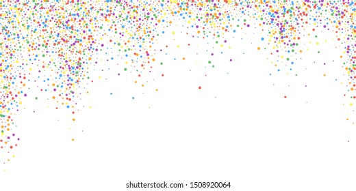 Festive confetti. Celebration stars. Rainbow confetti on white background. Delightful festive overlay template. Delicate vector illustration.