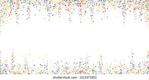 Festive confetti. Celebration stars. Rainbow confetti on white background. Decent festive overlay template. Valuable vector illustration.