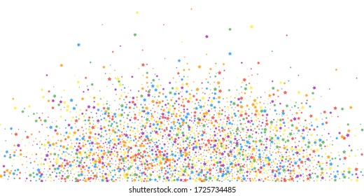 Festive confetti. Celebration stars. Rainbow bright stars on white background. Cute festive overlay template. Exquisite vector illustration.