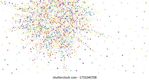 Festive confetti. Celebration stars. Rainbow bright stars on white background. Cute festive overlay template. Noteworthy vector illustration.