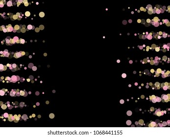 Festive confetti circle decoration for banner background, holiday vector illustration. Childish color round confetti dots, circles chaotic scatter, trendy rich bokeh background.