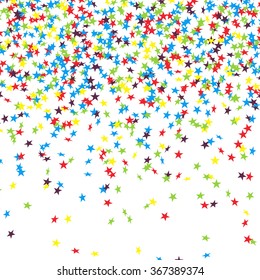 Festive confetti. Colored falling stars. Vector celebration background for greeting cards, festive posters and playbills. Holiday decoration.  Abstract colored background for hilarious events.