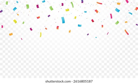 Festive Confetti Falling on Transparent Background for Celebrations, Parties, and Special Events with Bright Colors