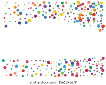 Festive confetti isolated on white background. Vector illustration. New particles. Red, green, yellow, blue, golden, pink, orange and violet circles for postcard, banner, poster or other.