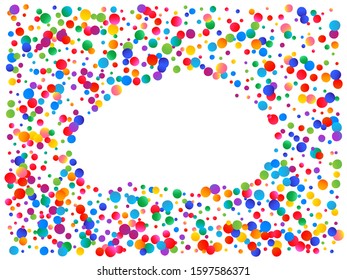 Festive confetti isolated on white background. Fashionable particles. Vector illustration. Red, green, yellow, blue, golden, pink, orange and violet circles for postcard, banner, poster or other.