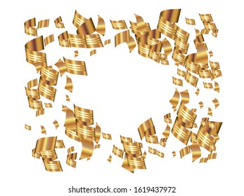 Festive confetti isolated on white background. Vector illustration. Decorative particles. Golden trendy, modern, falling elements for postcard, banner, poster or other creative projects.