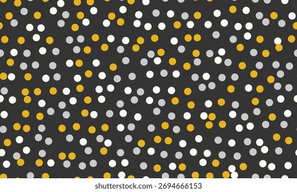Festive confetti pattern with gold, white, and silver dots on a dark gray background.  Perfect for celebratory designs, wrapping paper, or website backgrounds.