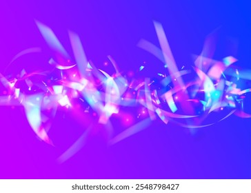 Festive Confetti. Purple Glare Ribbon. Foil Holographic Illustration. Unicorn Banner. Happy Texture. Hologram Burst. Falling Flag. Explosion Glitter. Pink Festive Confetti