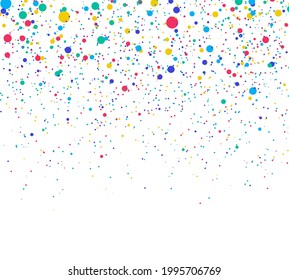 Festive confetti. Random, chaotic polka dot, colored serpentine. Bright background for party invites, wedding, cards.