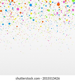 Festive confetti. Random, chaotic polka dot, colored serpentine. Bright background for party invites, wedding, cards.