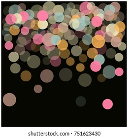 Festive Confetti. Round Circles Falling, Flying. Snow or Bubbles, Bokeh Lights. Pink, Blue, Grey, Orange Festive Confetti. Gold, Rich VIP Premium Design. Shining Sparkling Lights New Year Background.