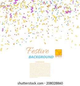 Festive confetti and streamers isolated on white background. Vector illustration.