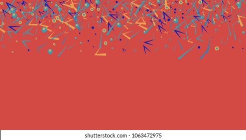 Festive Confetti vector illustration. Scatter of colored sharp and circular elements.  Colored abstract dynamic backdrop. Holiday, celebration decorations, paper packaging, textile design.