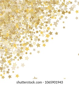 Festive Confetti Vector illustration. Scatter of golden stars. Decoration festive background. Holiday, celebration decorations, paper packaging, textile design, covers

