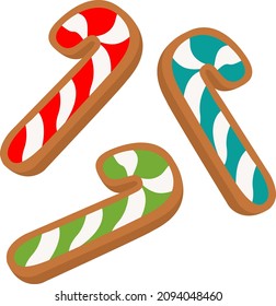 Festive cookies for Christmas. Delicious cookies decorated with icing.Happy New Year decoration. Merry Christmas.Celebrating New Year and Christmas. Vector illustration in a flat style
