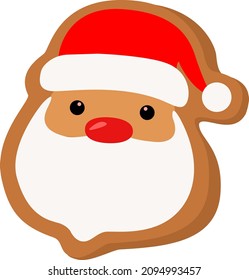 Festive cookies for Christmas with gingerbread Santa Claus. Delicious cookies decorated with icing. Happy New Year decoration. Celebrating New Year and Christmas. Vector illustration in a flat style