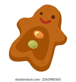 Festive cookies gingerbread man . Cookies in the shape of a man with colored glaze. Happy New Year decoration. Merry Christmas. Celebrating New Year and Christmas. Vector illustration in a flat style