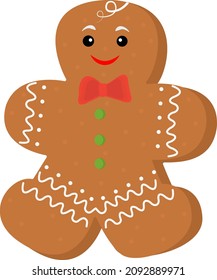 Festive cookies with a gingerbread man.Cookies in the shape of a man with colored glaze.Happy New Year decoration.Merry Christmas.Celebrating New Year and Christmas.Vector illustration in a flat style
