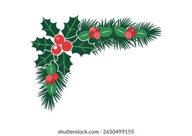 Festive corner design with holly and pine branches