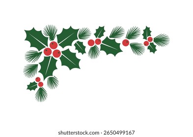 Festive corner design with holly and pine branches
