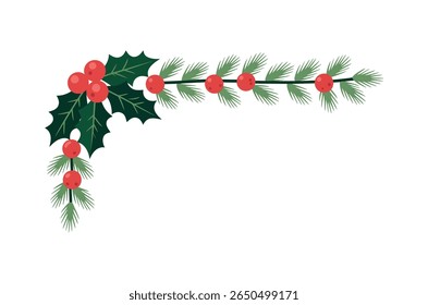 Festive corner design with holly and pine branches