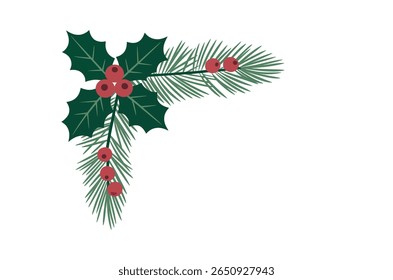 Festive corner design with holly and pine branches