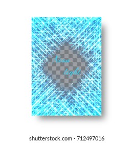 Festive cover of leaflets with blue light strips on a transparent background for Christmas decoration